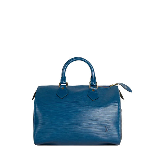 sac de seconde main speedy  louis vuitton  en cuir épi bleu face