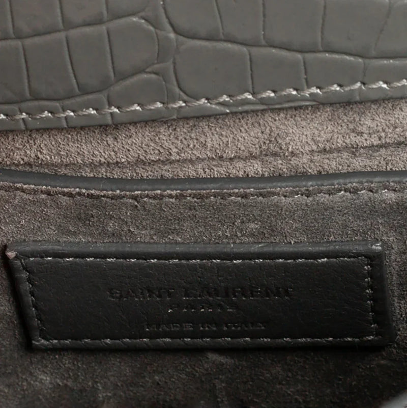 sac de seconde main sunset saint laurent en cuir embossé gris label