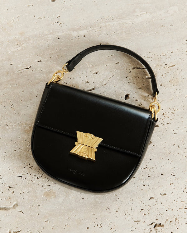 Bolso Thea Mediano En Cuero Brillante - Negro