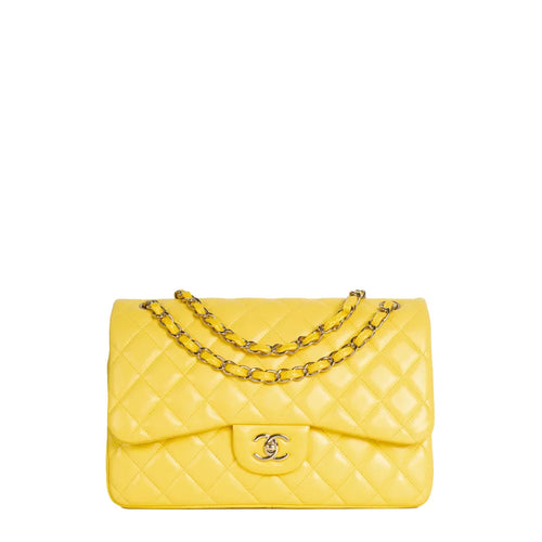 sac de seconde main timeless chanel  en cuir jaune  face