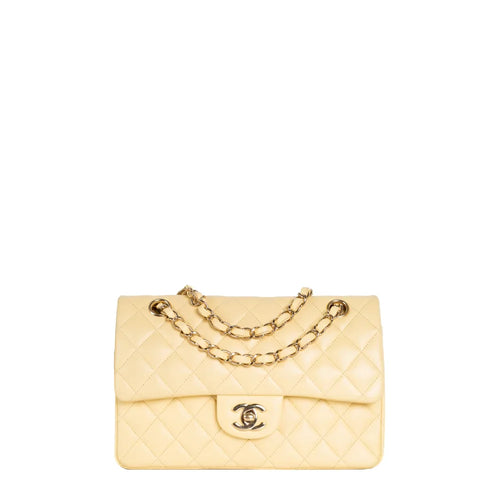 sac de seconde main timeless chanel  en cuir jaune face