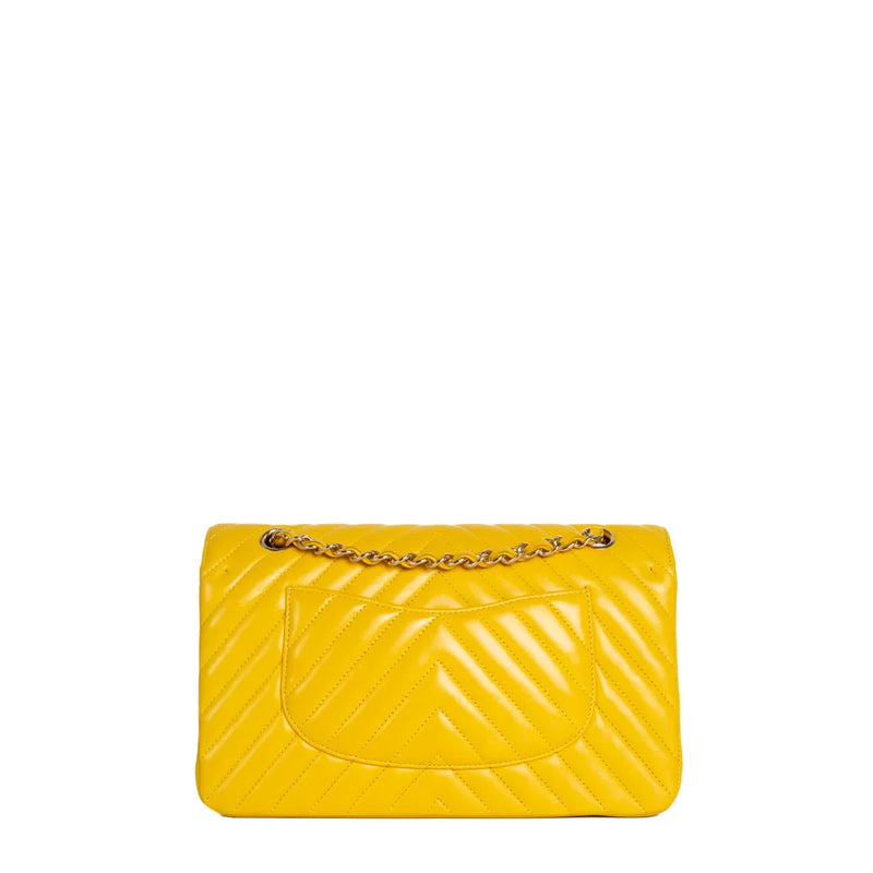 sac de seconde main timeless chanel en cuir jaune dos