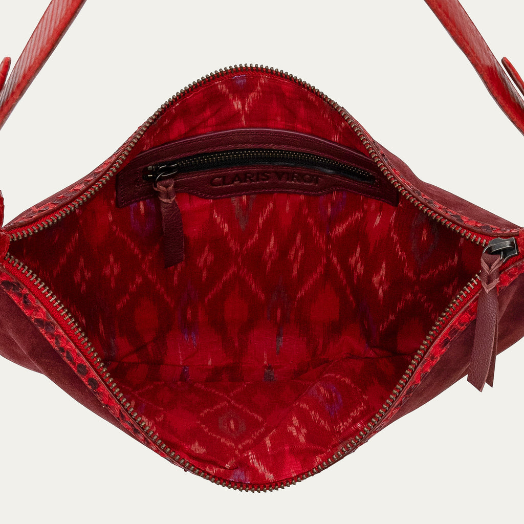 Sac Veau Velours Et Python Chris Bordeaux Et Rubis