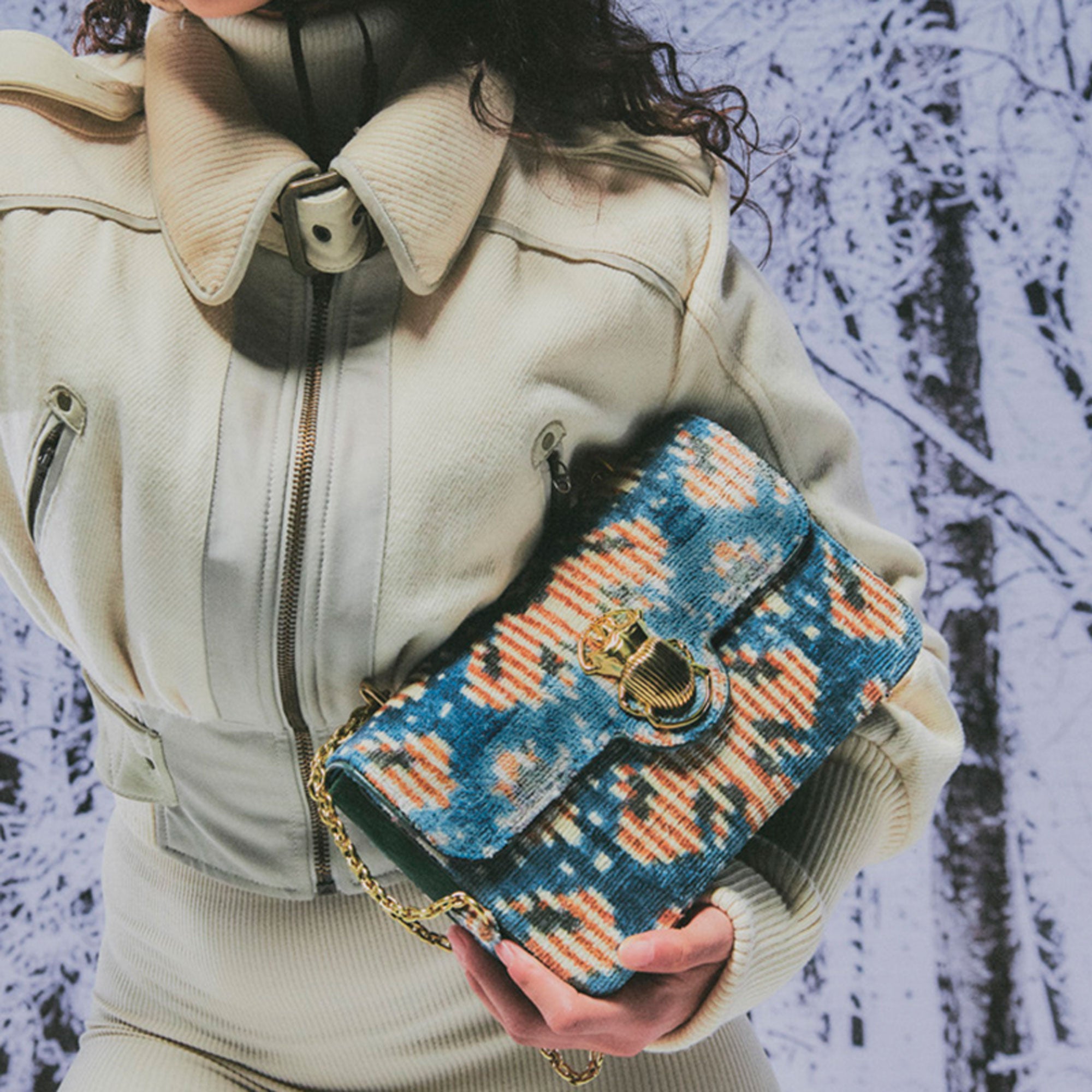 Sac Velours De Soie Big Ava Bleu Flocons De Neige
