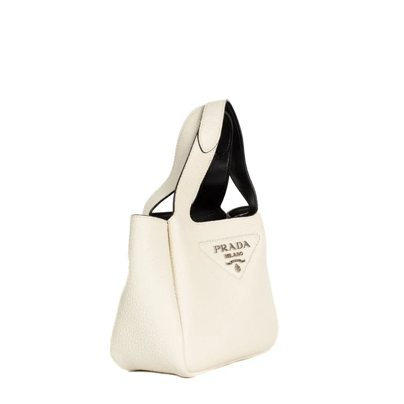 sac de seconde main vitello daino prada en cuir blanc côté