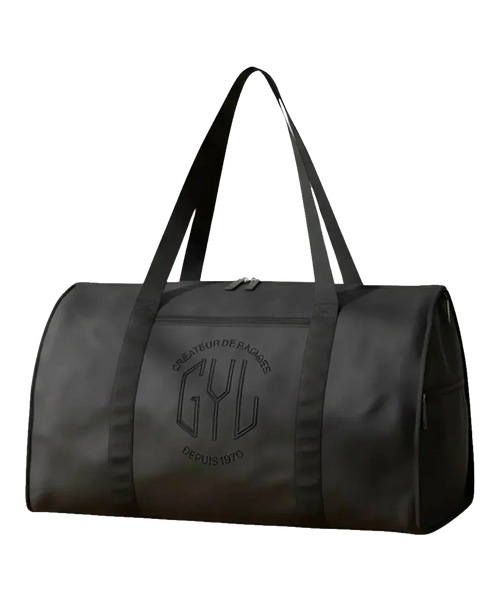 Sac de voyage pliant GYL coloris noir vue trois quarts avec logo Créateur de Bagages depuis 1970