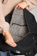 Große Unisex-Reisetasche Yves in Schwarz mit Innentaschen und Blockprint-Futter