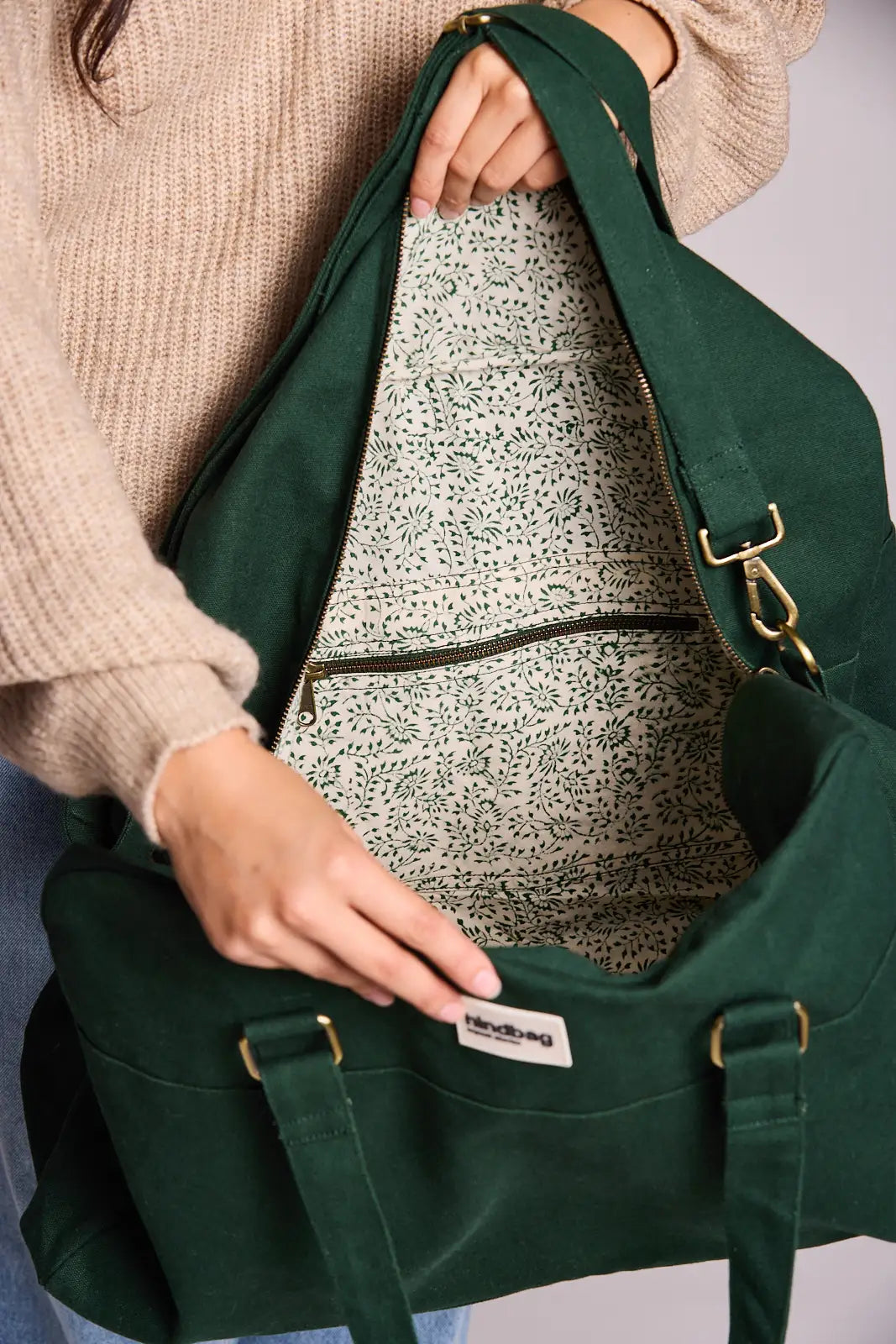 Yves large travel bag Fir green block print