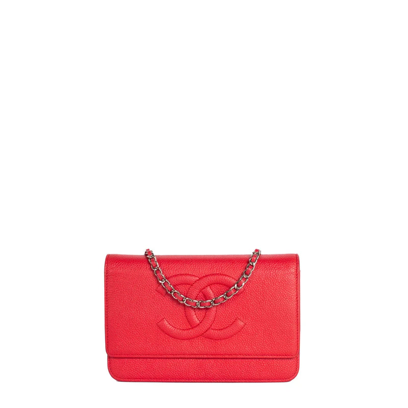 sac de seconde main wallet on chain chanel  en cuir rouge face