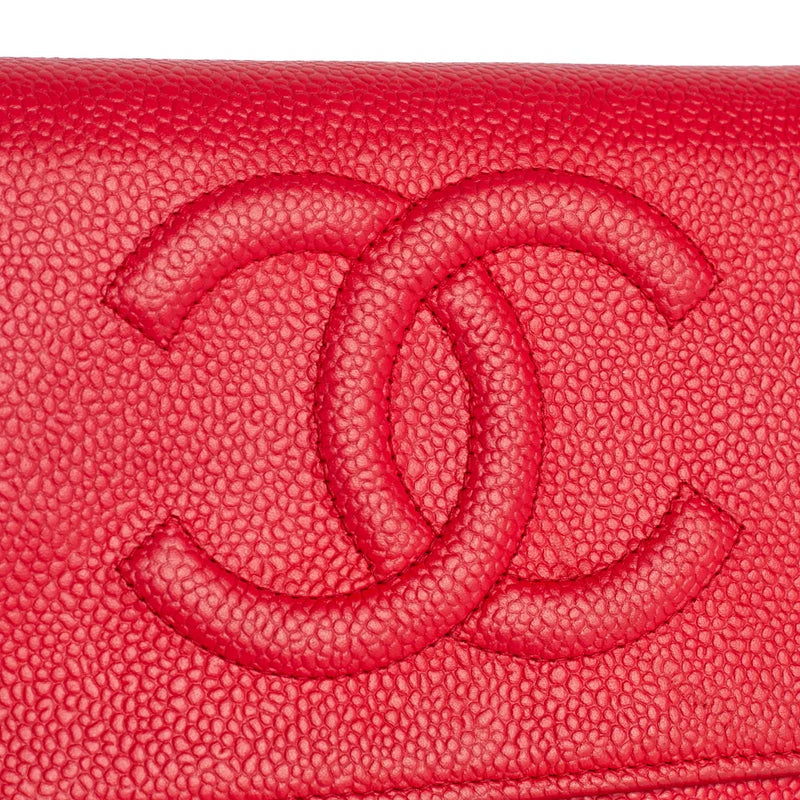 sac de seconde main wallet on chain chanel  en cuir rouge défaut 1