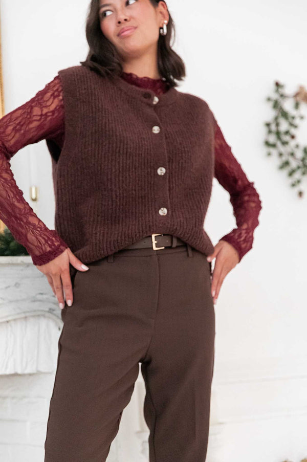 SACHA Chocolate - Sleeveless Cardigan