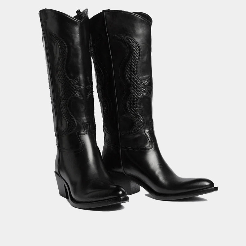 Mi-Bottes Sartore Sage-Sr420807 - Cuir/Python Noir