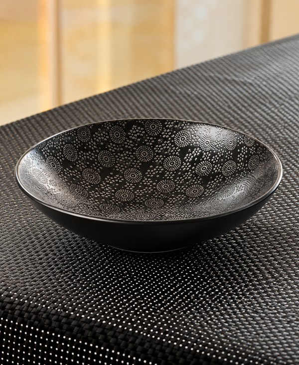 Black Japan - 6 Salad and Pasta Bowls - Stoneware - Black