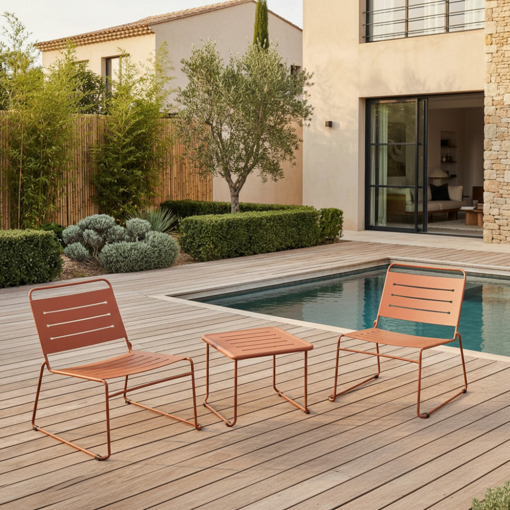 Solena - 2-Seater Garden Set - Metal - Terracotta