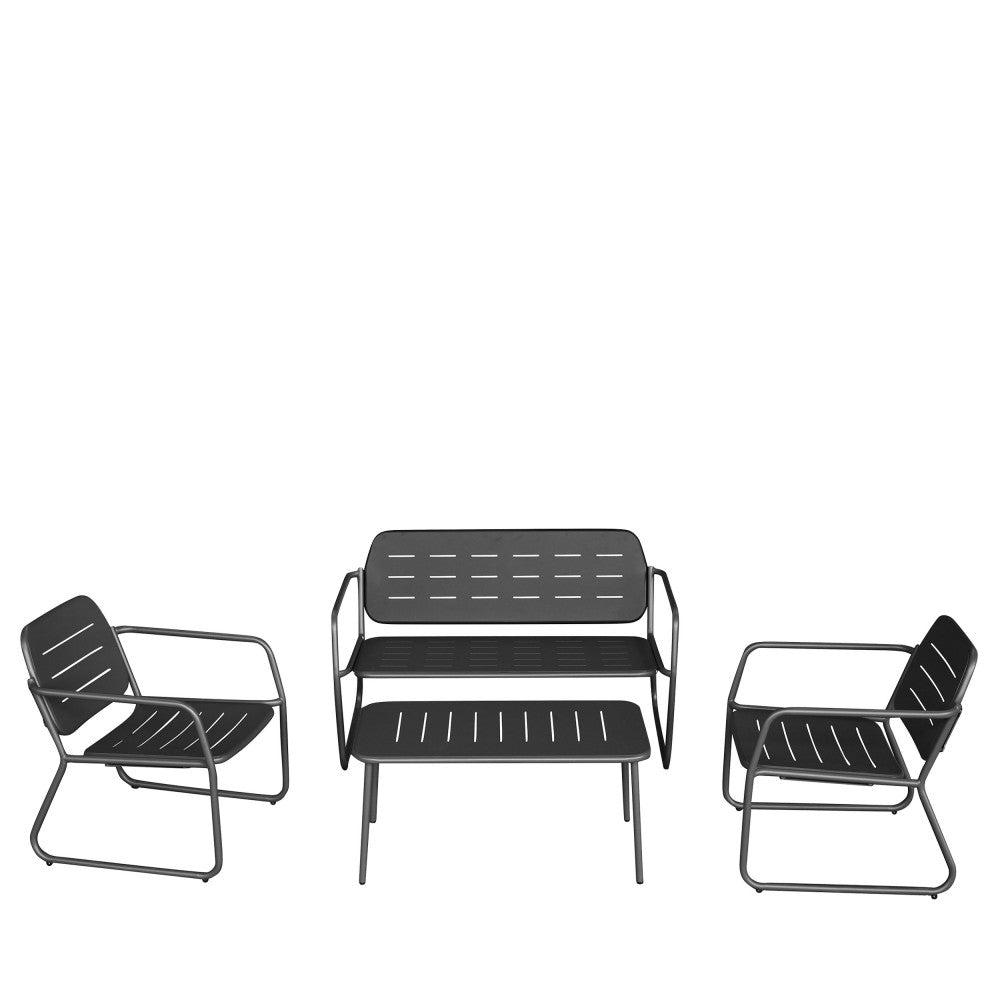 Zaro - Salon De Jardin 4 Places - Métal - Gris Foncé