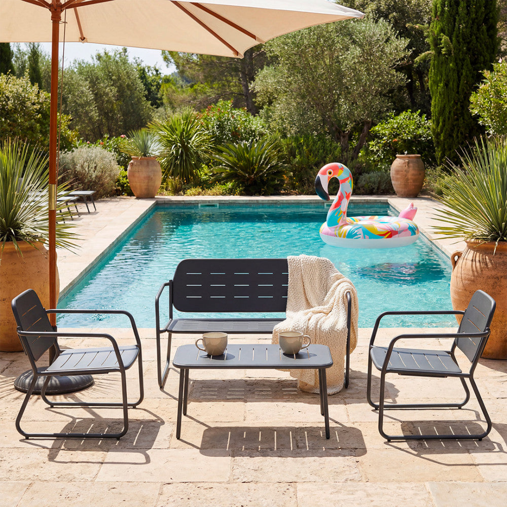 Zaro - Salon De Jardin 4 Places - Métal - Gris Foncé