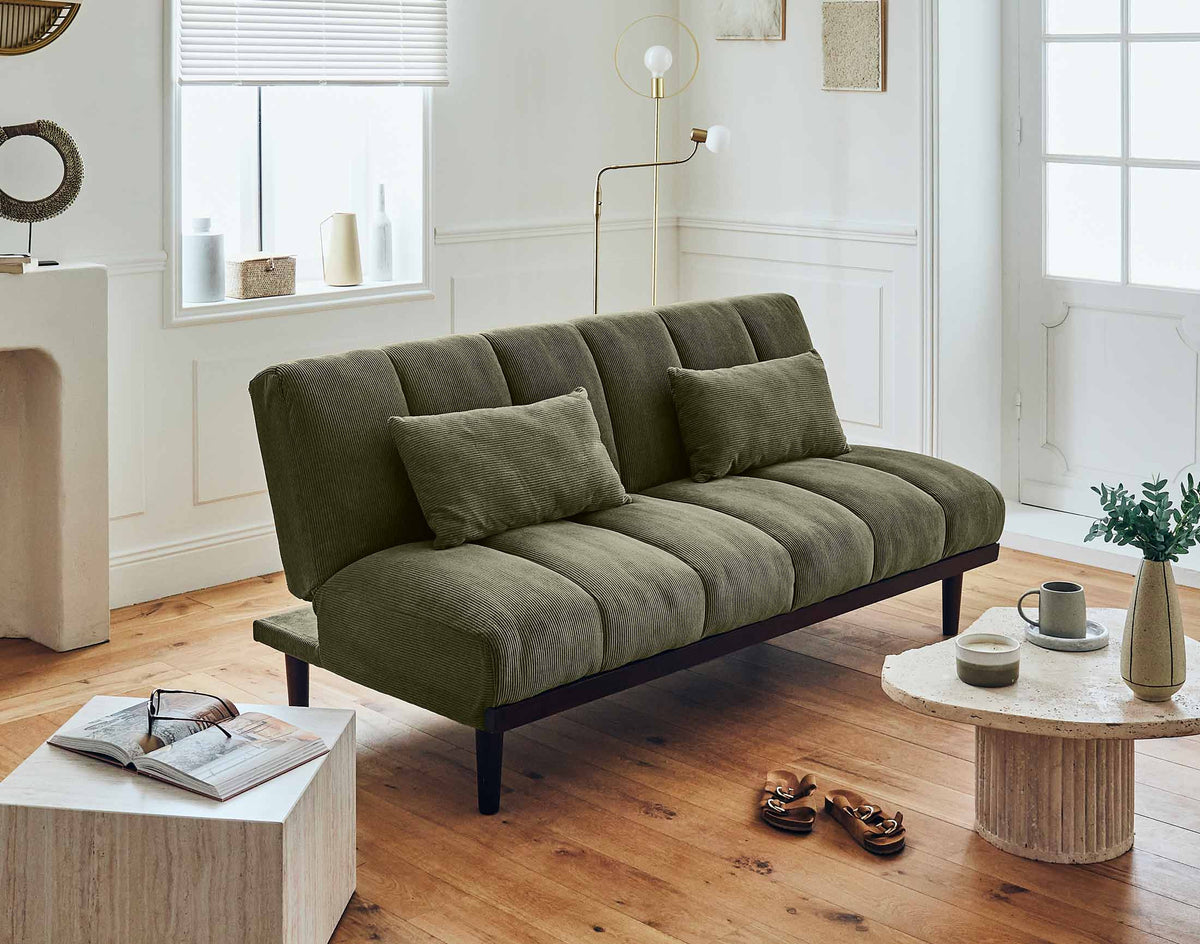 Samarra - 2-Seater Clic-Clac Sofa Bed - Corduroy - Green