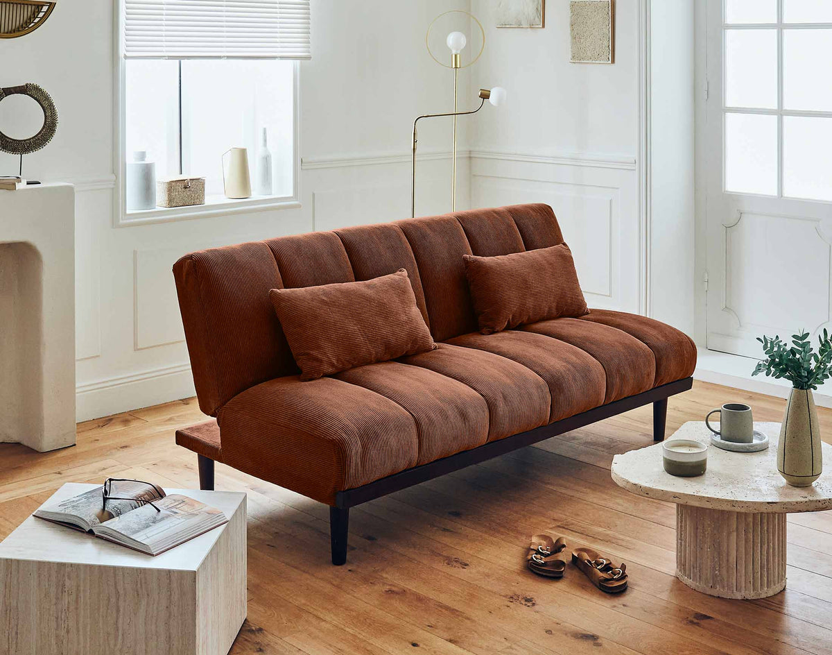 Samarra - 2-Seater Clic-Clac Sofa Bed - Corduroy - Terracotta