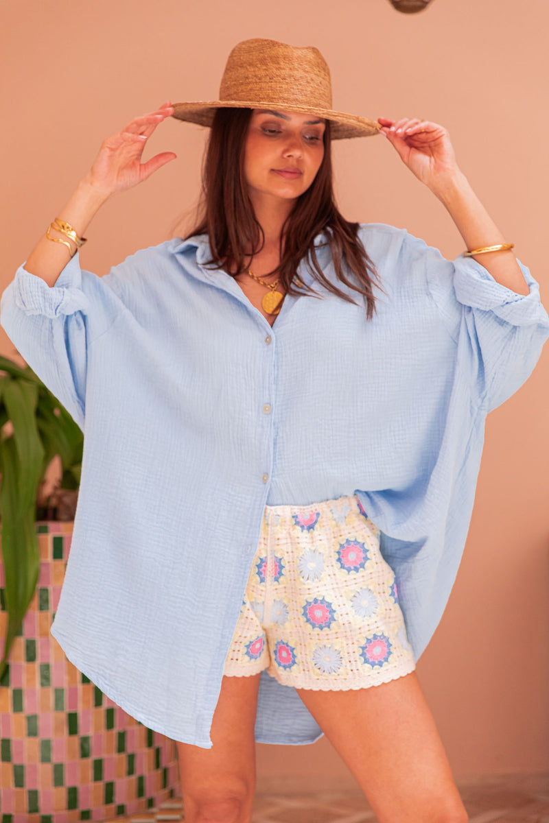SAMI Bleu Ciel - Chemise Gaze De Coton