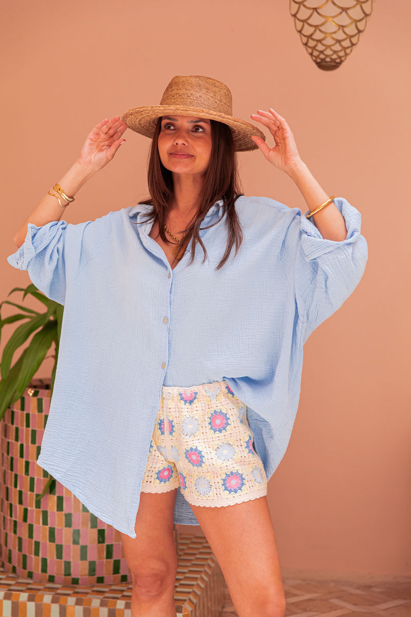 SAMI Bleu Ciel - Chemise Gaze De Coton