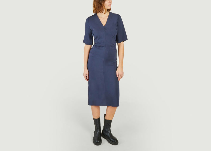 Robes Robe De Soirée Midi Ajustée Manches Courtes Samailey Inkwell Samsoe - Samsoe - Bleu - Femme