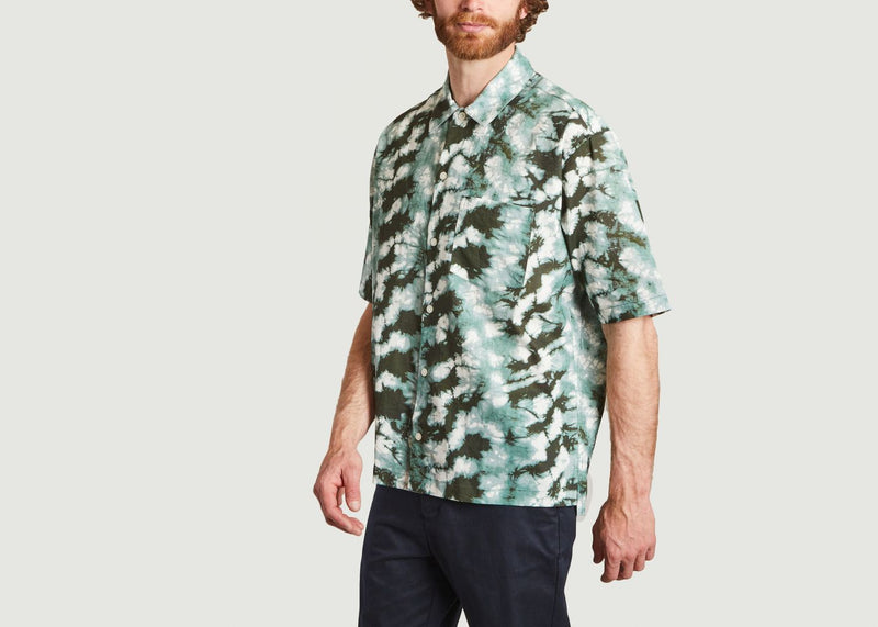 Chemises Chemise Tie And Dye En Coton Et Lin Manches Courtes Ayo Blurred Green Aop. Samsoe - Samsoe - Multicolor - Homme