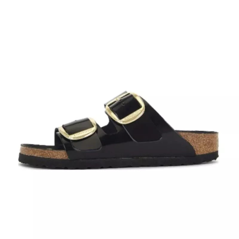Arizona Big Buckle Narrow Sandals - Black/Gold