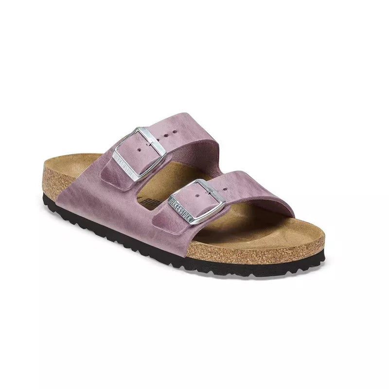 Arizona Narrow Leather Sandals - Purple, Gold