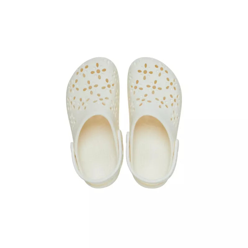 Sandalias tipo zueco clásicas con corte floral - Blanco