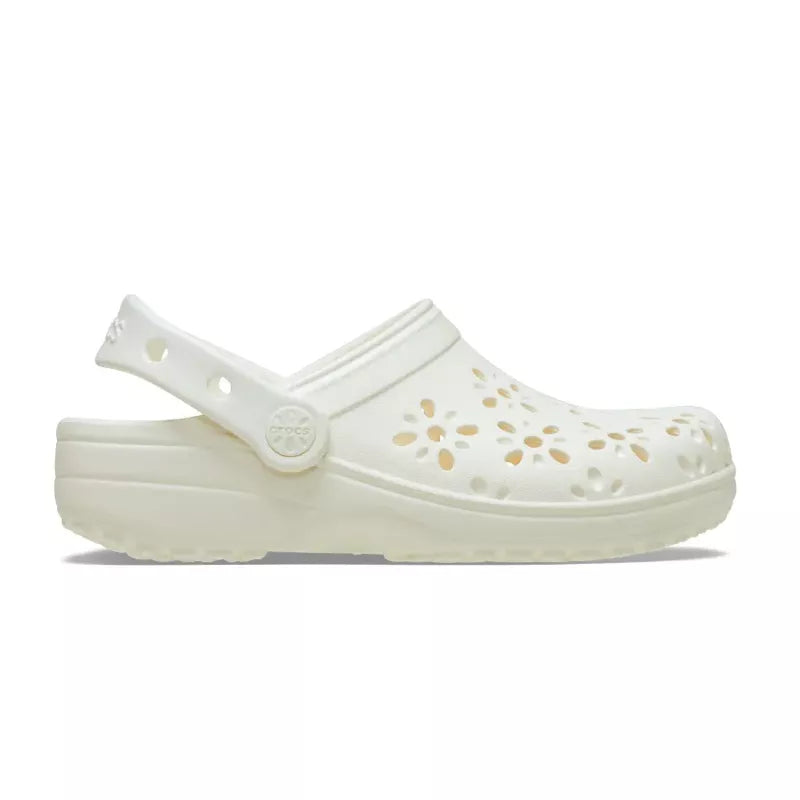 Sandalias tipo zueco clásicas con corte floral - Blanco
