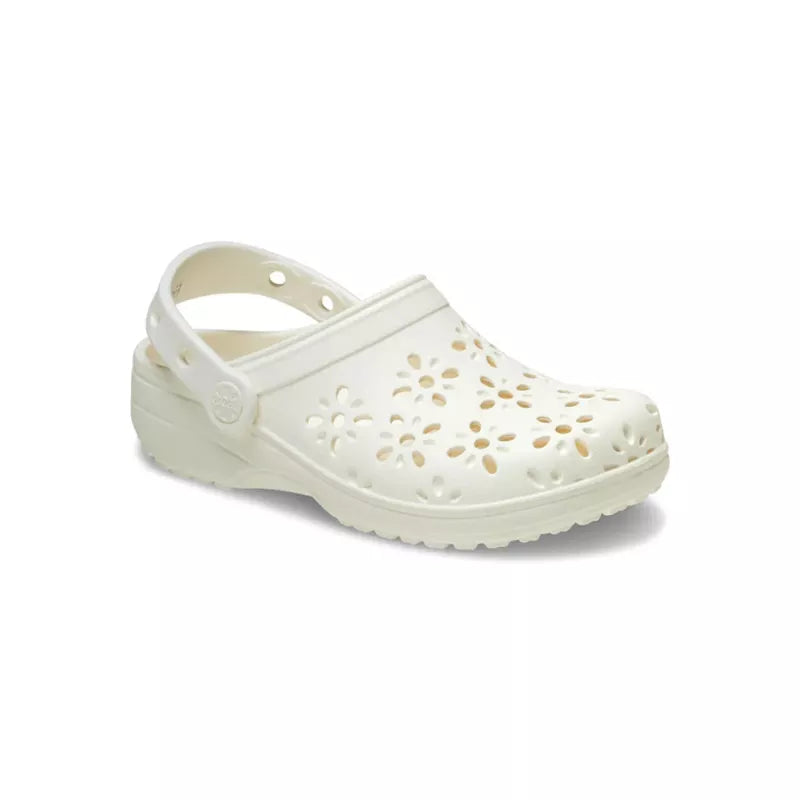 Sandalias tipo zueco clásicas con corte floral - Blanco