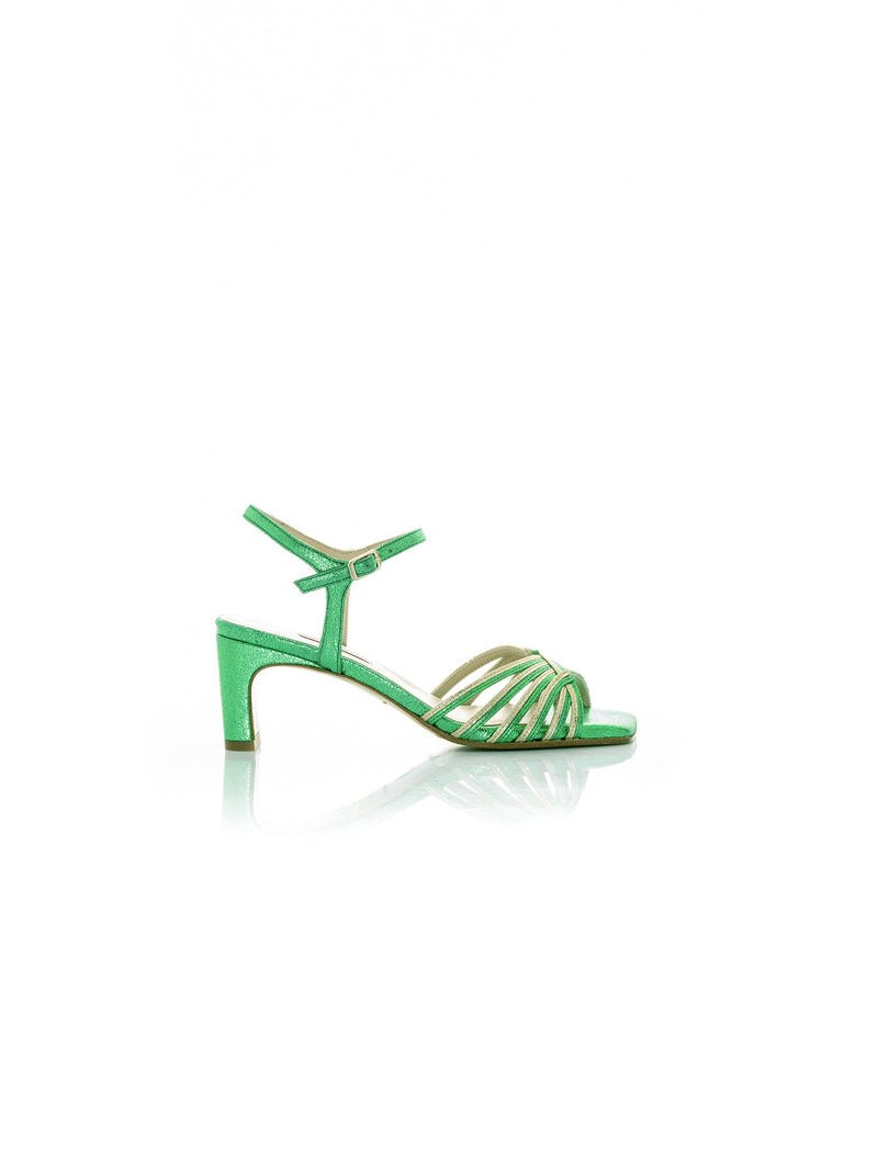 Summer sandal with small green metallic heel strap Zoltan Patricia Blanchet - profile