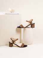 Sandales Moyen Talon Cuir Léopard - Femme
