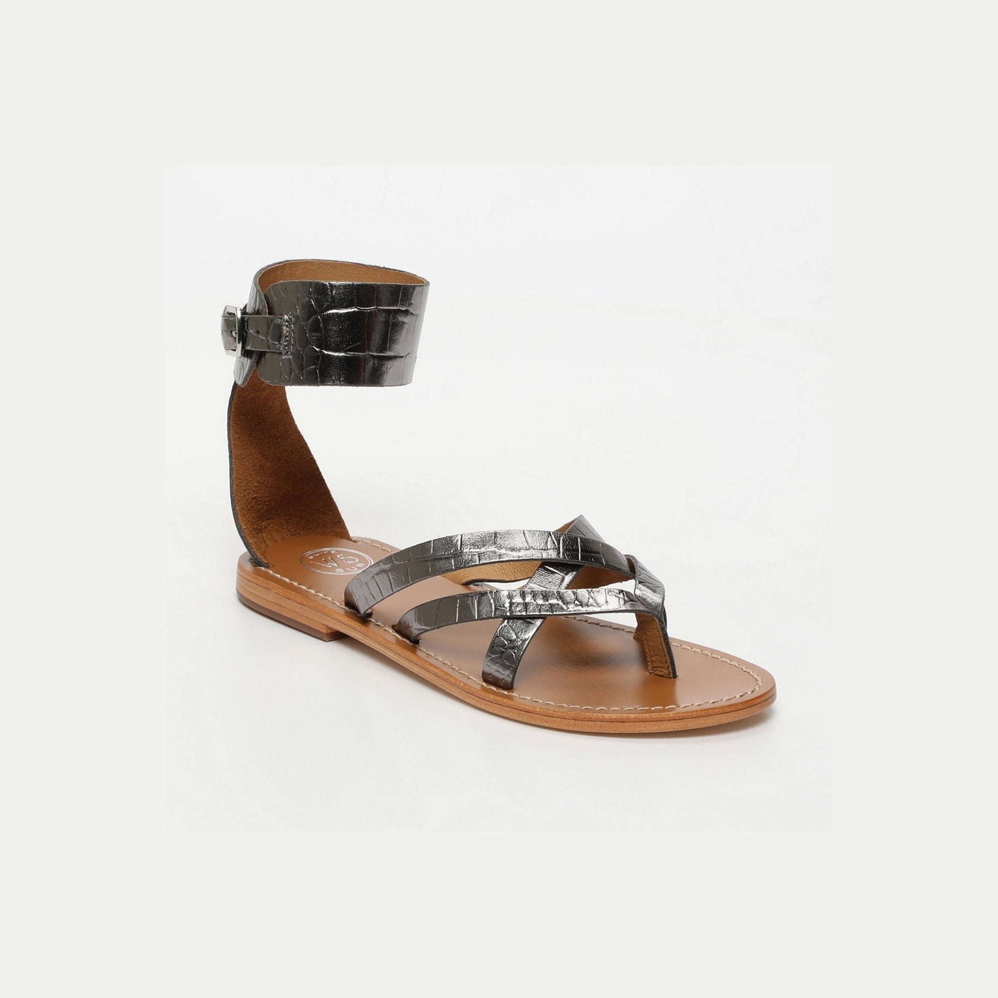 White Sun - Ankle Strap Sandals Manoa - Pewter Croco - Women