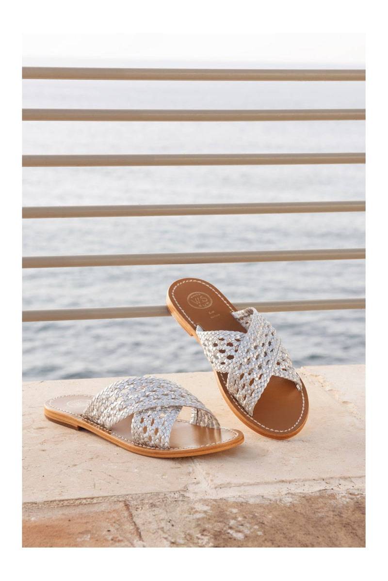 Sol Blanco - Mules Baharak - Cuero de cabra plateado - Plata