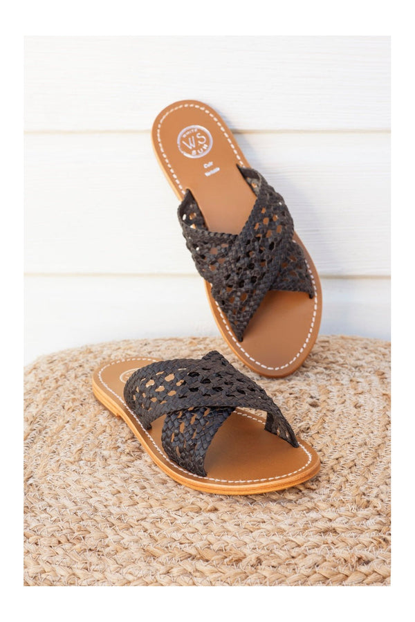 White Sun - Baharak Mules - Black Goat Leather - Black