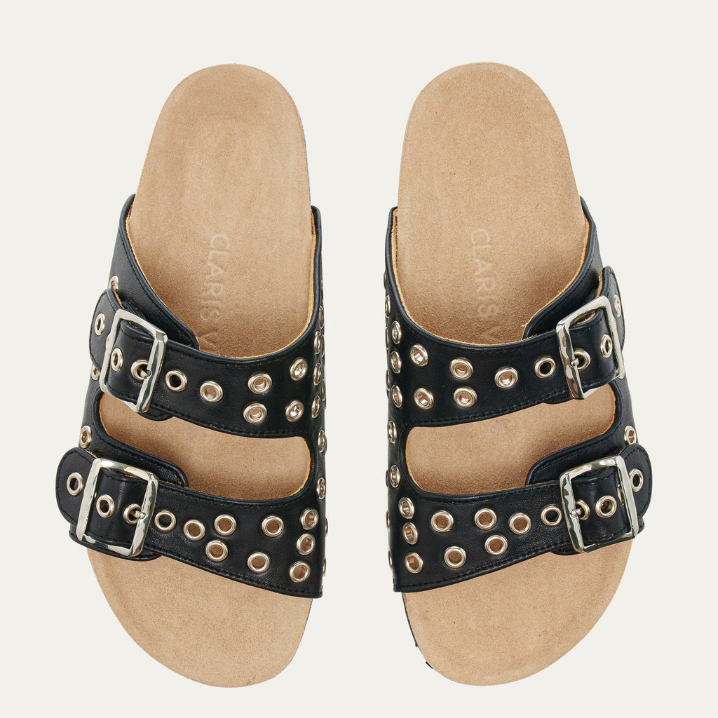 Sandales Cuir Nappa Noir Odette Oeillets