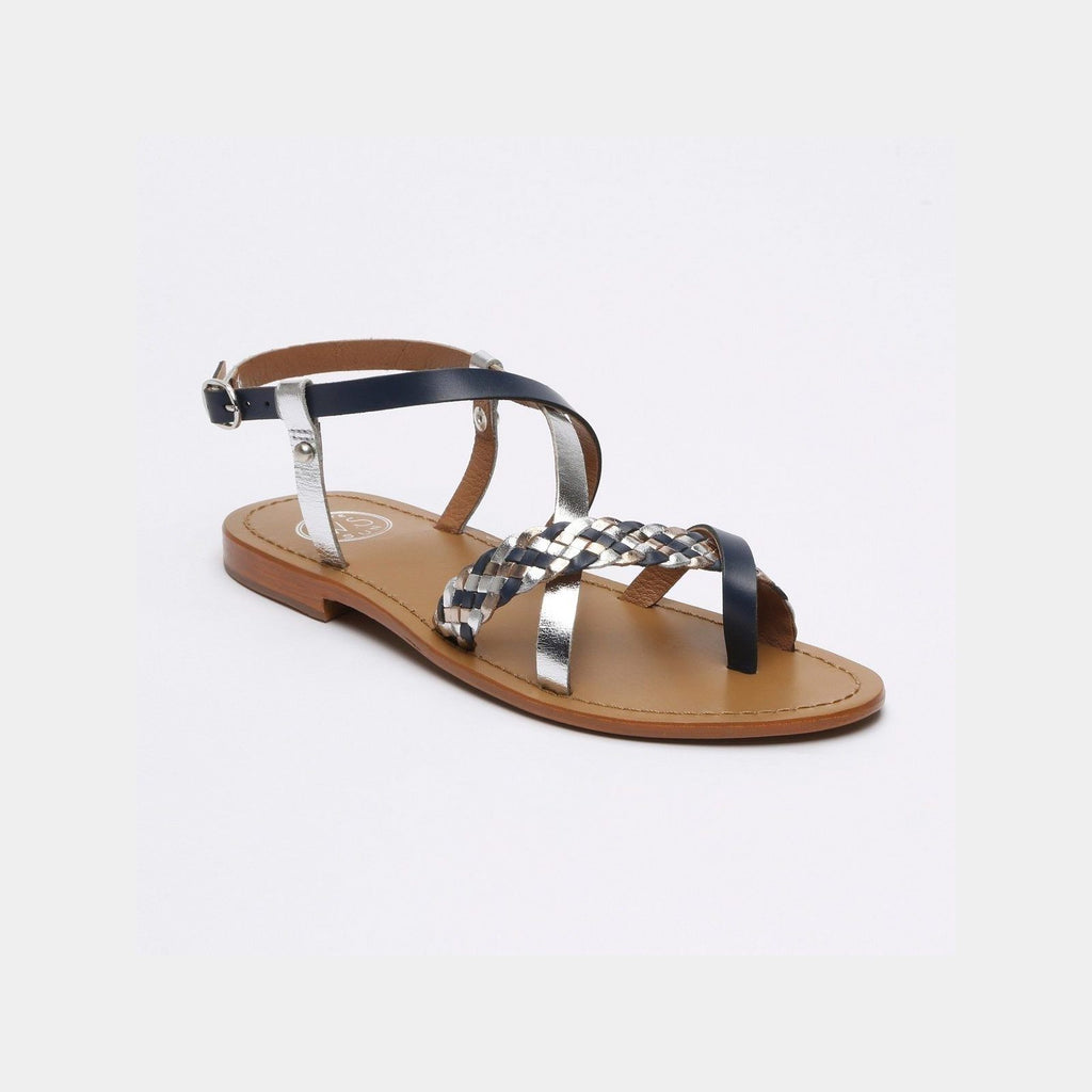 White Sun - Sandalias de dedo Evantail - Azul marino, plata y oro - Mujer