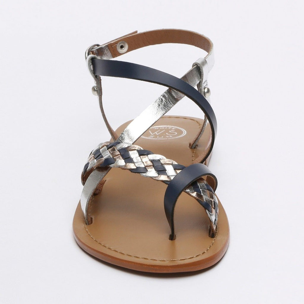 White Sun - Sandalias de dedo Evantail - Azul marino, plata y oro - Mujer