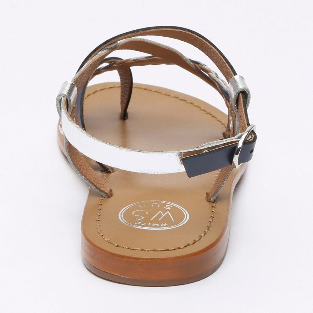 White Sun - Sandalias de dedo Evantail - Azul marino, plata y oro - Mujer