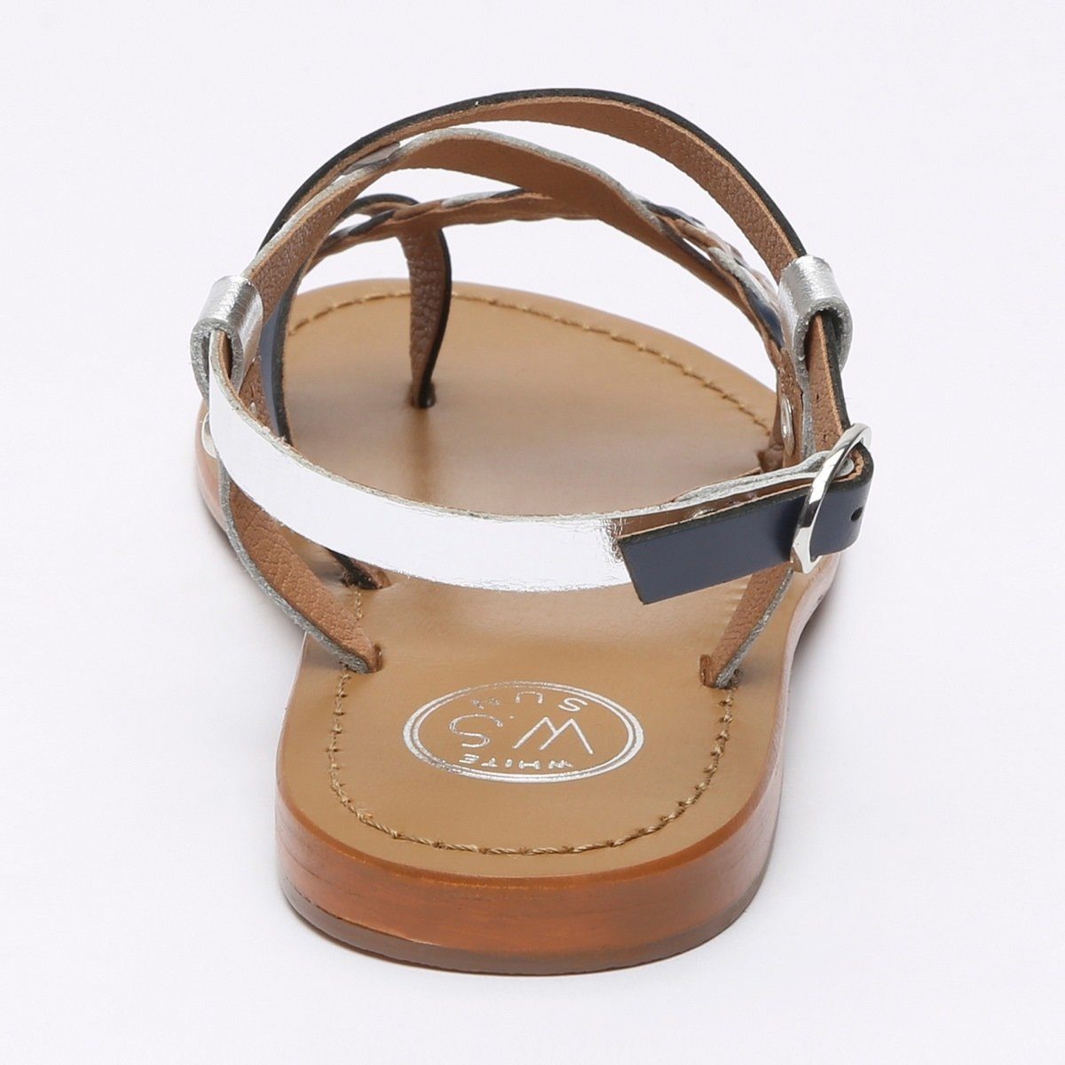 White Sun - Sandalias de dedo Evantail - Azul marino, plata y oro - Mujer