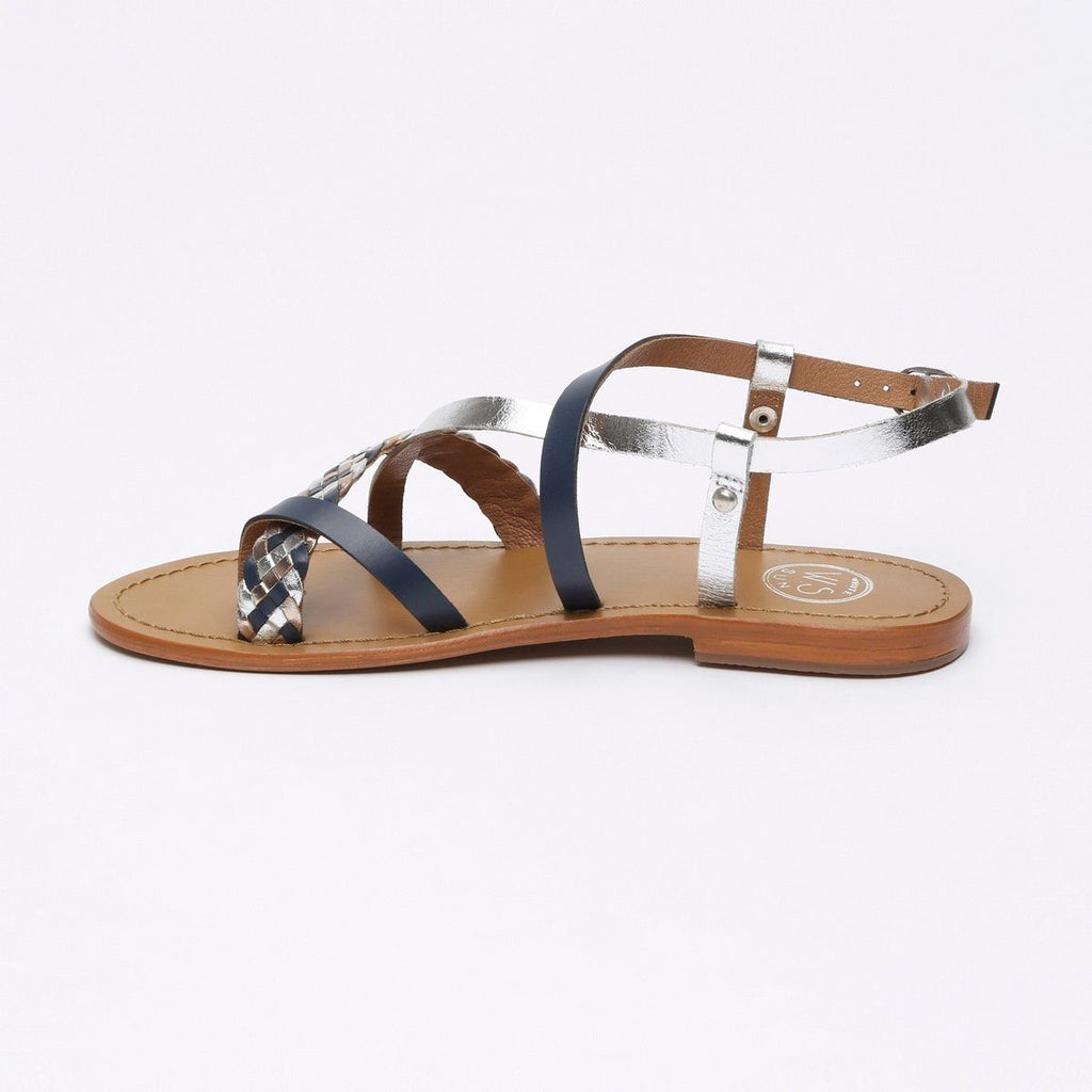 White Sun - Sandalias de dedo Evantail - Azul marino, plata y oro - Mujer