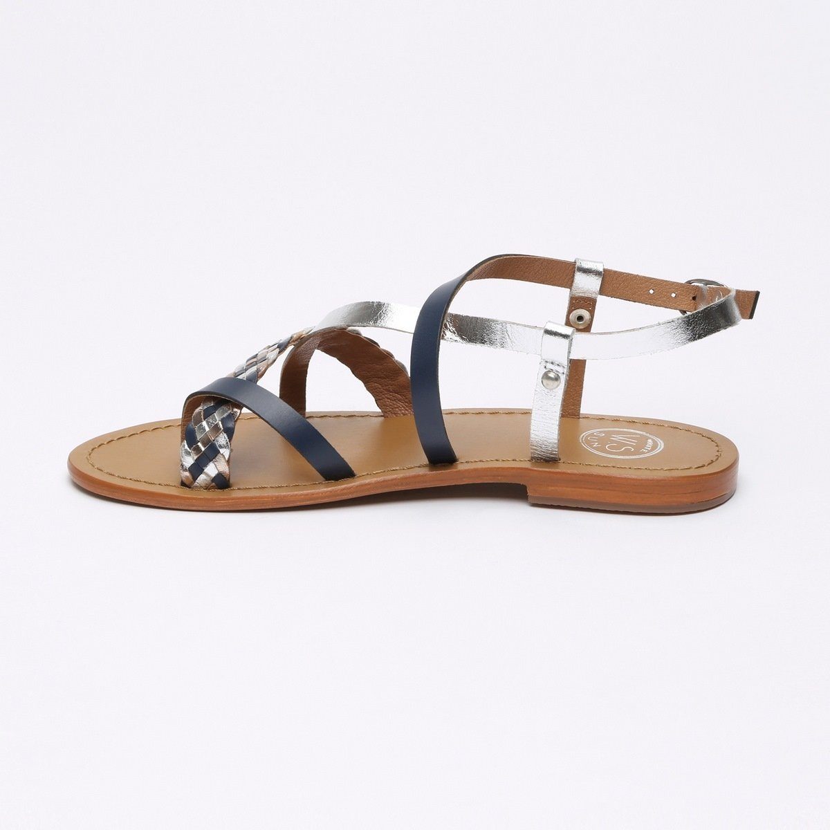 White Sun - Sandalias de dedo Evantail - Azul marino, plata y oro - Mujer