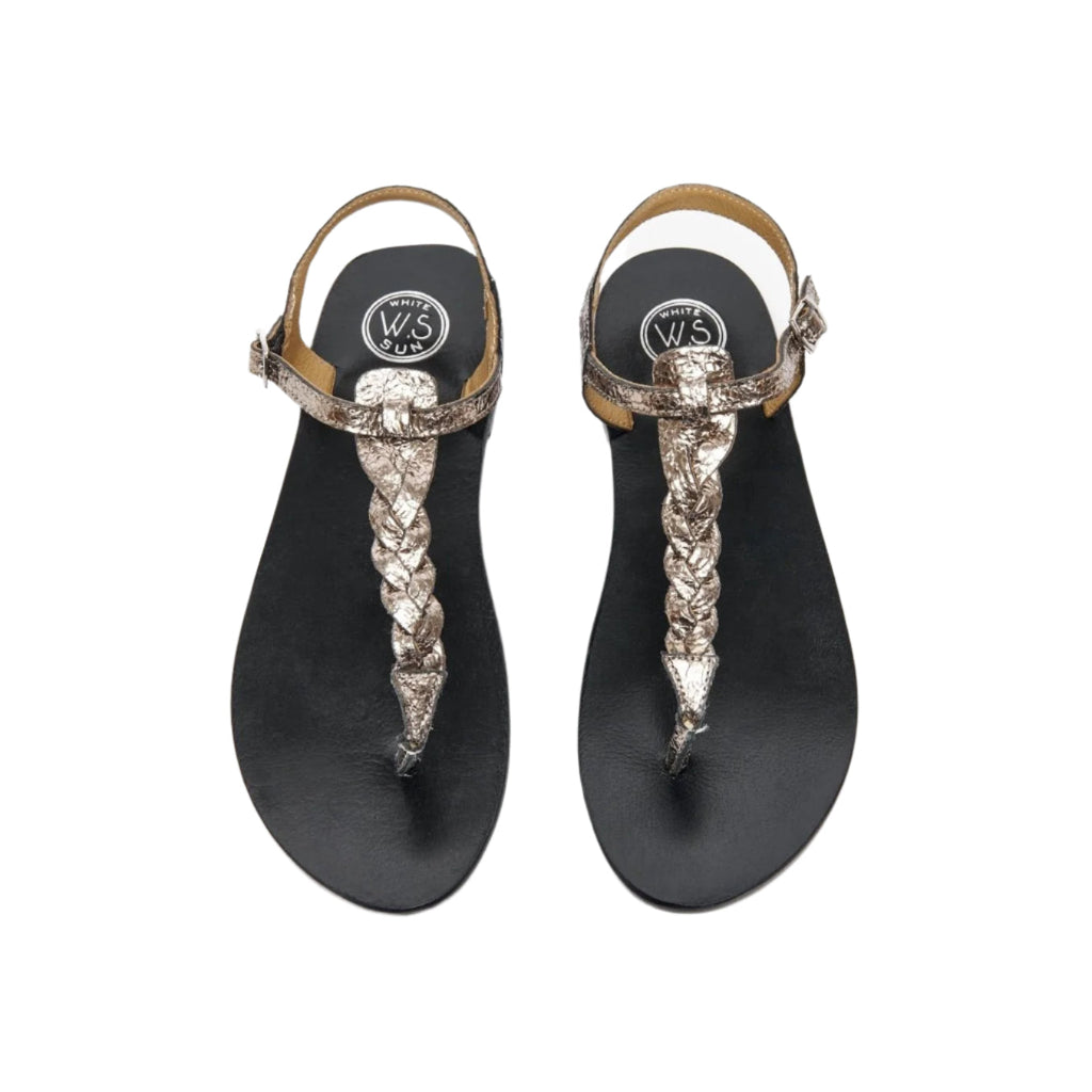 White Sun - Natal Sandals - Pewter Metallic Crackle Foil Goat - Pewter Crackle
