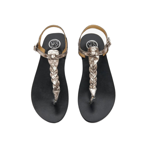 White Sun - Natal Sandals - Pewter Metallic Crackle Foil Goat - Pewter Crackle