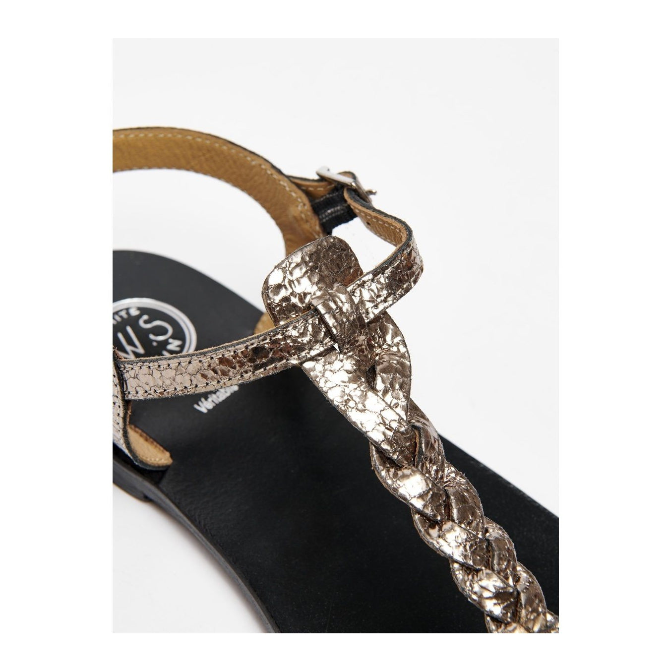 White Sun - Natal Sandals - Pewter Metallic Crackle Foil Goat - Pewter Crackle