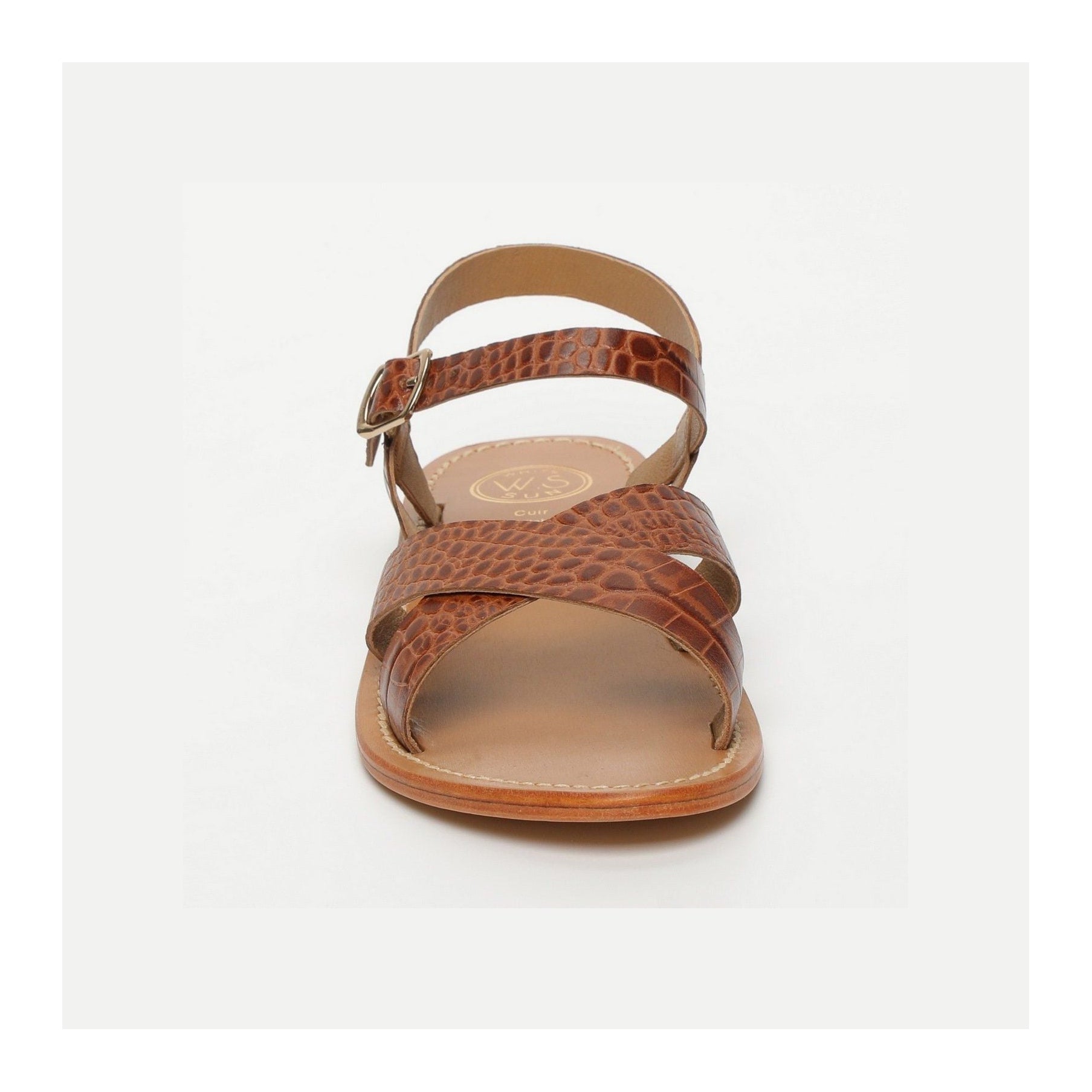 White Sun - Eneya Sandals - Tan Croco Print Goat - Brown Croco