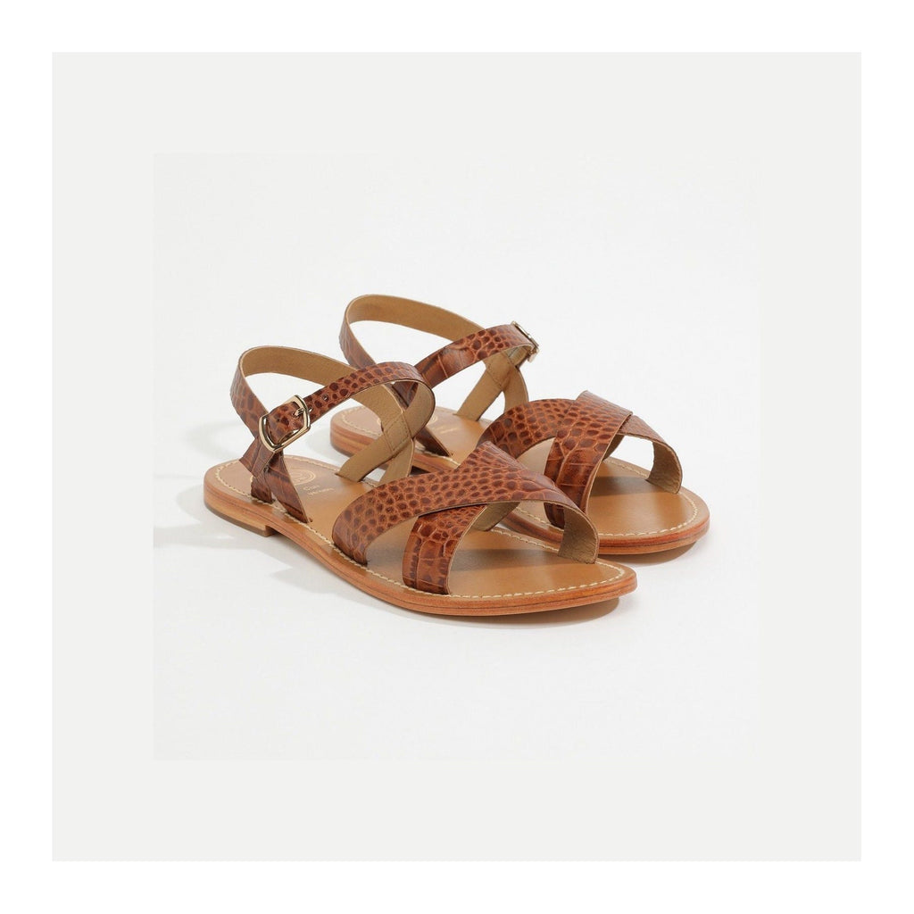White Sun - Eneya Sandals - Tan Croco Print Goat - Brown Croco