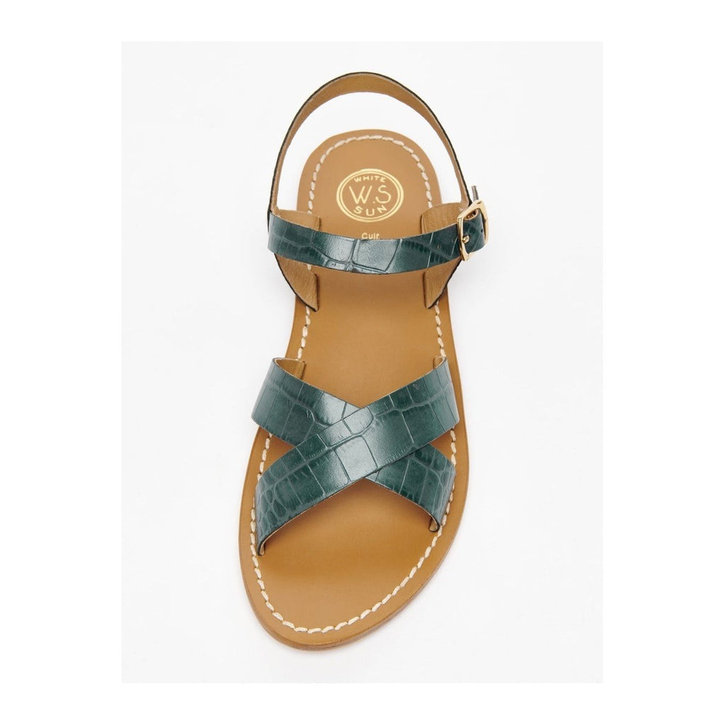 White Sun - Eneya Sandals - Green Croco Print Goat - Green Croco