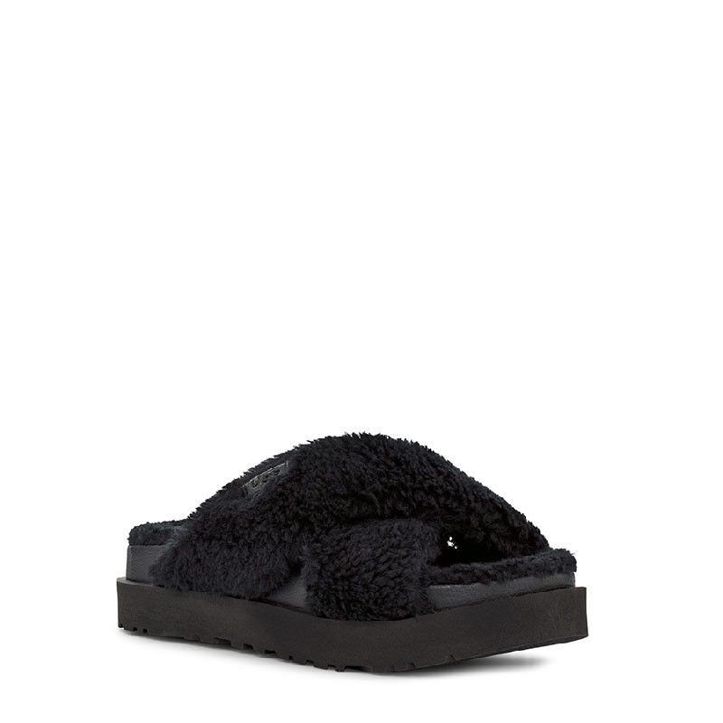 Fuzz Sugar Cross Slide Sandals - Black - Women